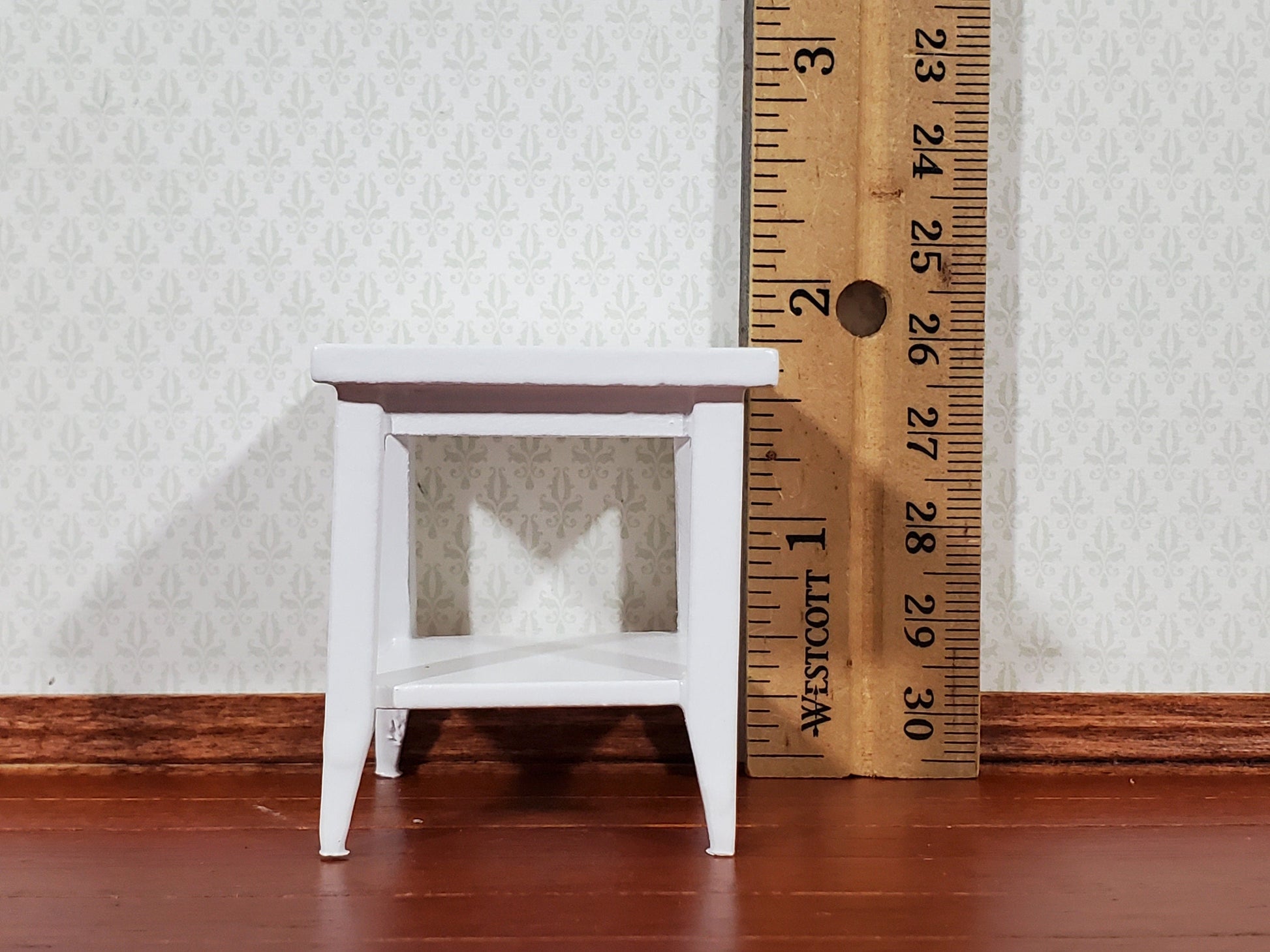 Dollhouse Side Table with Shelf Modern Style Wood White Finish 1:12 Scale Miniature Furniture