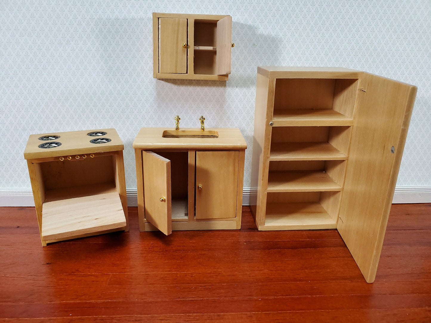 Dollhouse Kitchen Set Stove Refrigerator Sink Cupboard 1:12 Scale Furniture