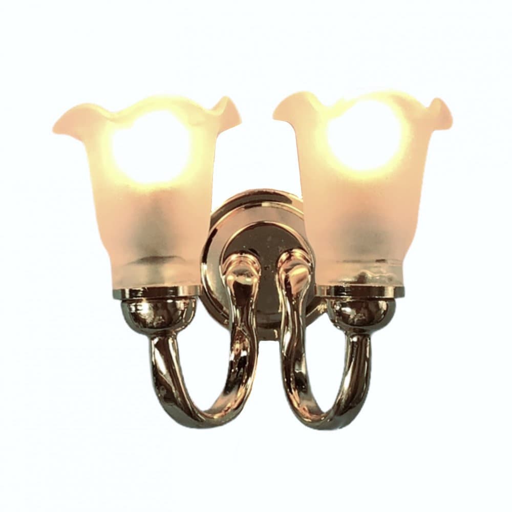 Dollhouse Double Tulip Sconce Flower Shade 12 Volt with Plug 1:12 Scale HW2673