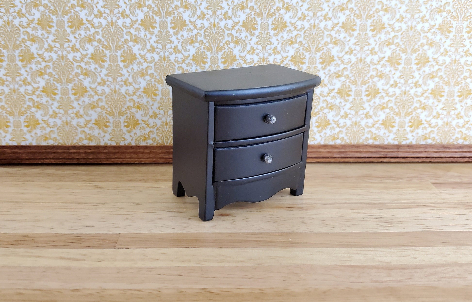 Dollhouse Miniature Side Table or Nightstand with 2 Drawers Black 1:12 Scale Furniture