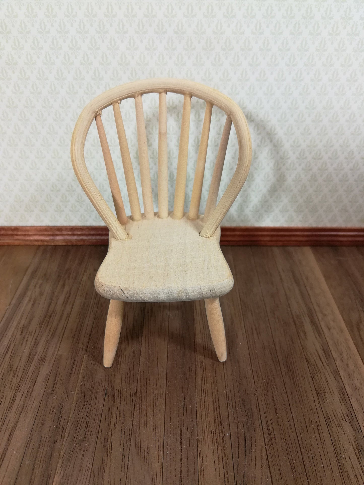 Dollhouse Miniature Windsor Spindle Back Kitchen Chair Unfinished Wood 1:12 Scale
