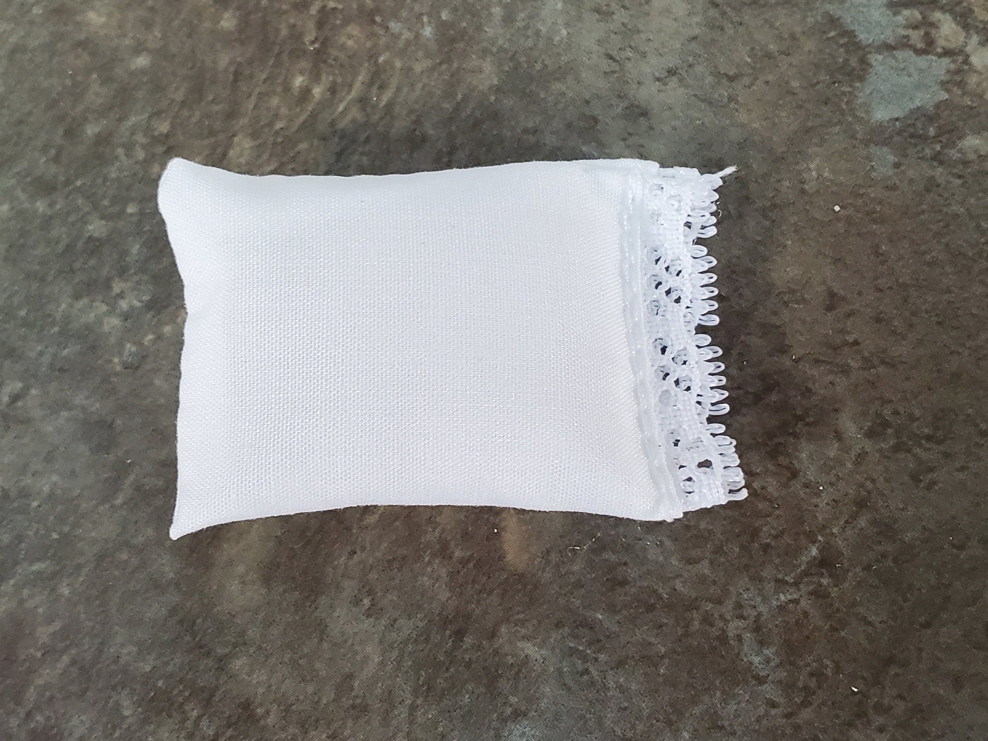 Dollhouse Miniature White Pillow with Lace for Bedroom 1:12 Scale 2"
