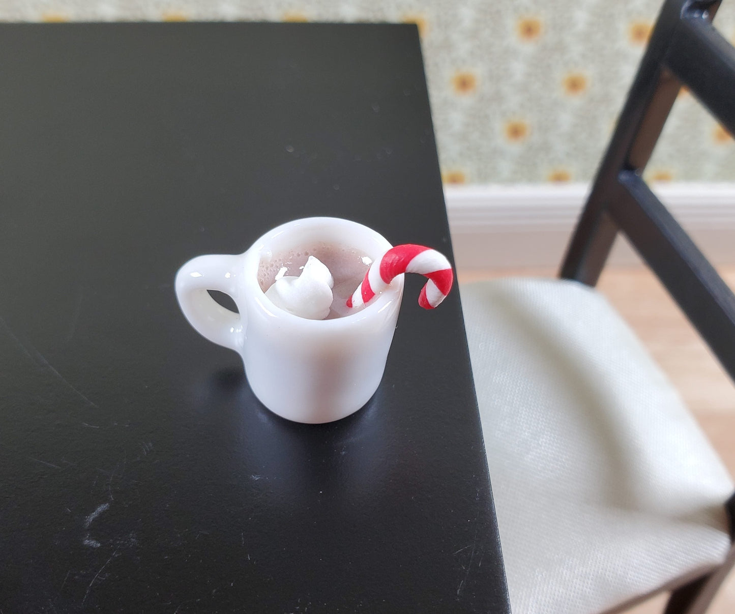 Dollhouse Hot Cocoa Mug with Candy Cane and Whip Cream 1:12 Scale Miniature Food