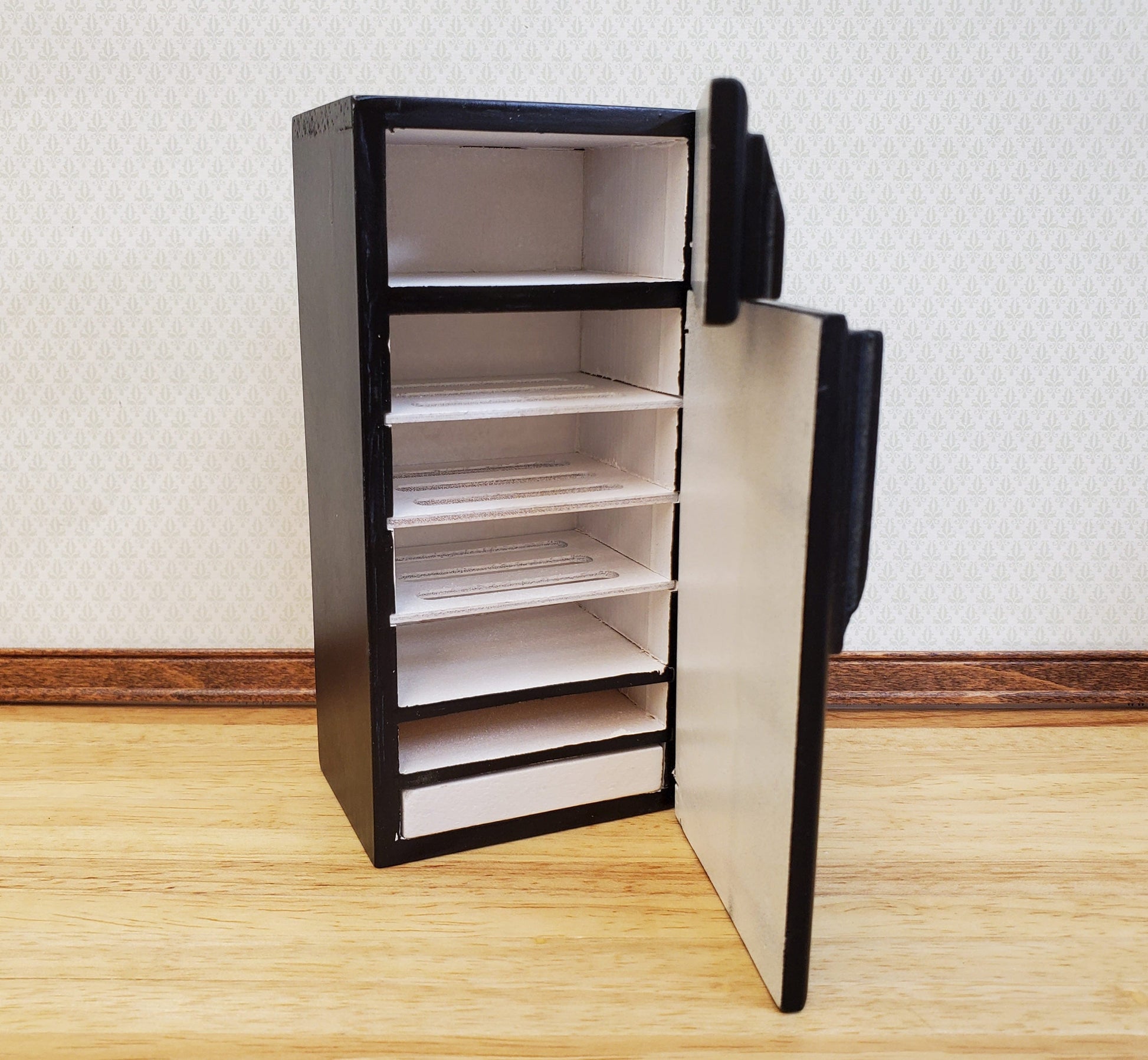 Dollhouse Fridge Modern Refrigerator Freezer Black 2 Door 1:12 Scale Miniature