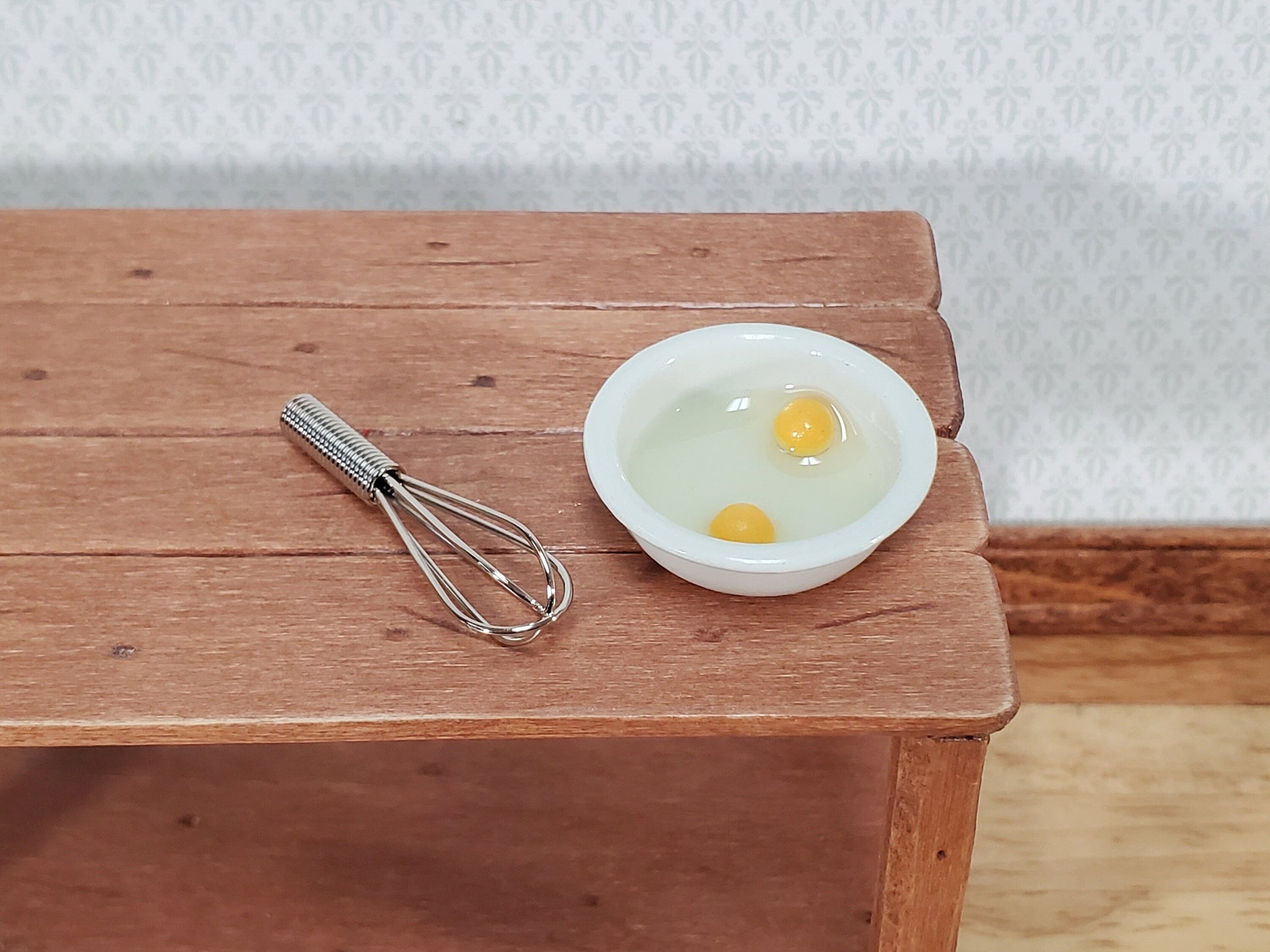 Miniature 1:6 Scale Whisk with Bowl and Cracked Eggs Playscale Fashion Doll Size