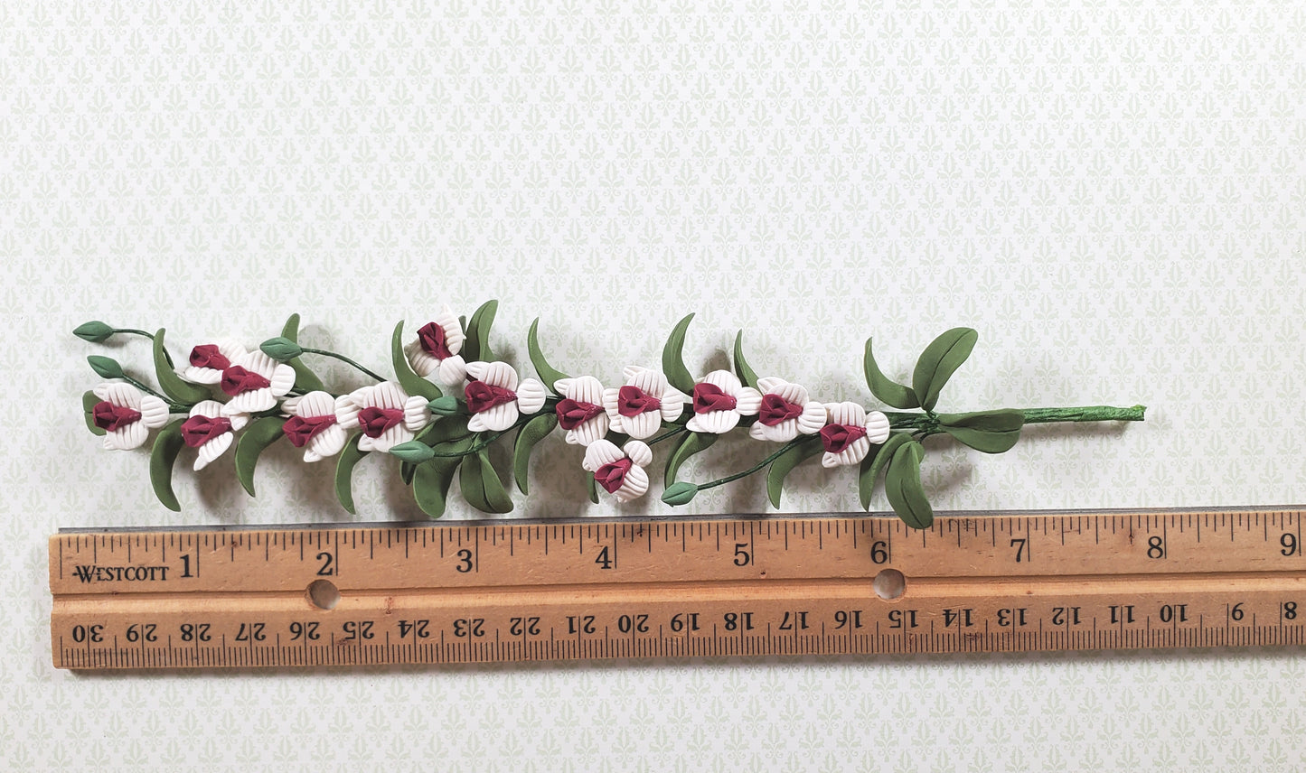 Dollhouse White and Red Flower Vine 1:12 Scale Miniature Garden Plants Flowers