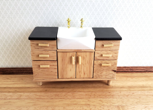 Dollhouse Modern Kitchen or Bathroom Sink Cabinet Light Oak 1:12 Scale Miniature Furniture