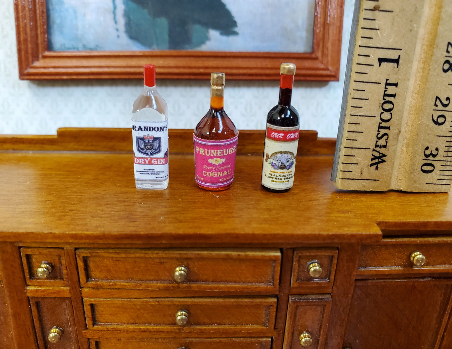 Dollhouse Drinks Gin Cognac Brandy Bottles Tiny 1:12 Scale Drinks Booze