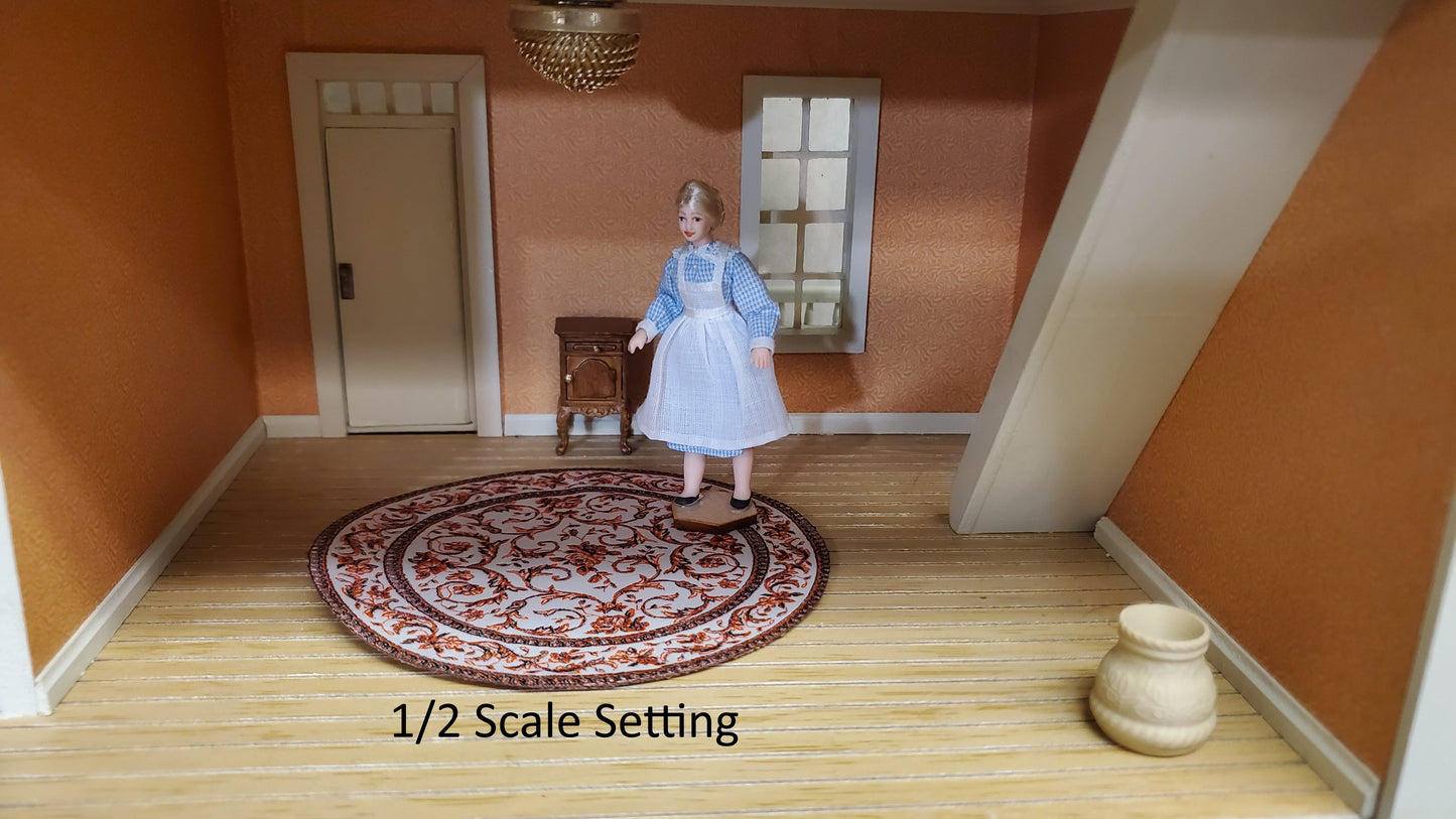 Dollhouse Small Round Rug Fabric Floral Use in 1:12 or 1:24 Scales 4.25" Across