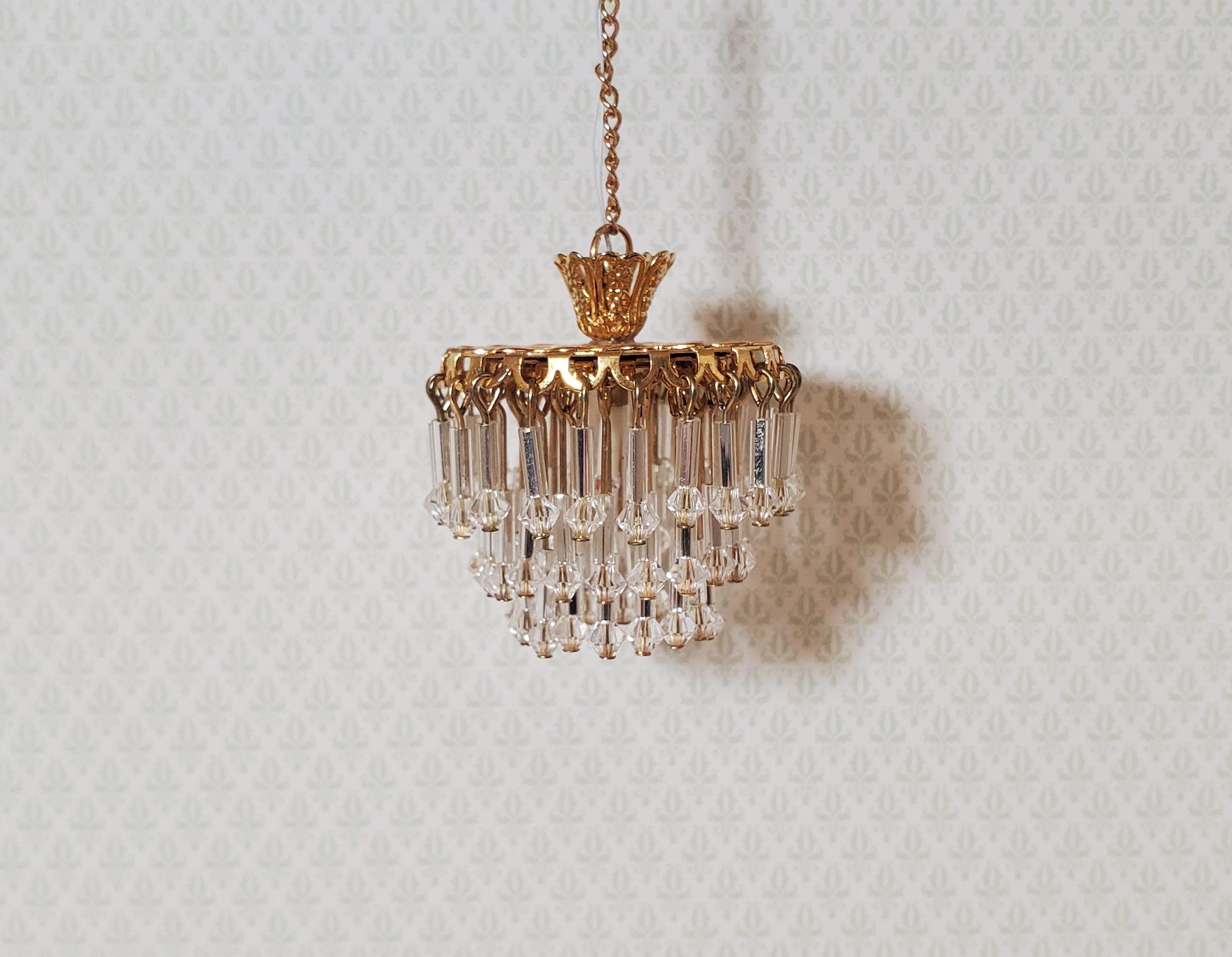 Dollhouse Art Deco Waterfall Crystal Ceiling Light Real Glass 12 Volt 1:12 Scale