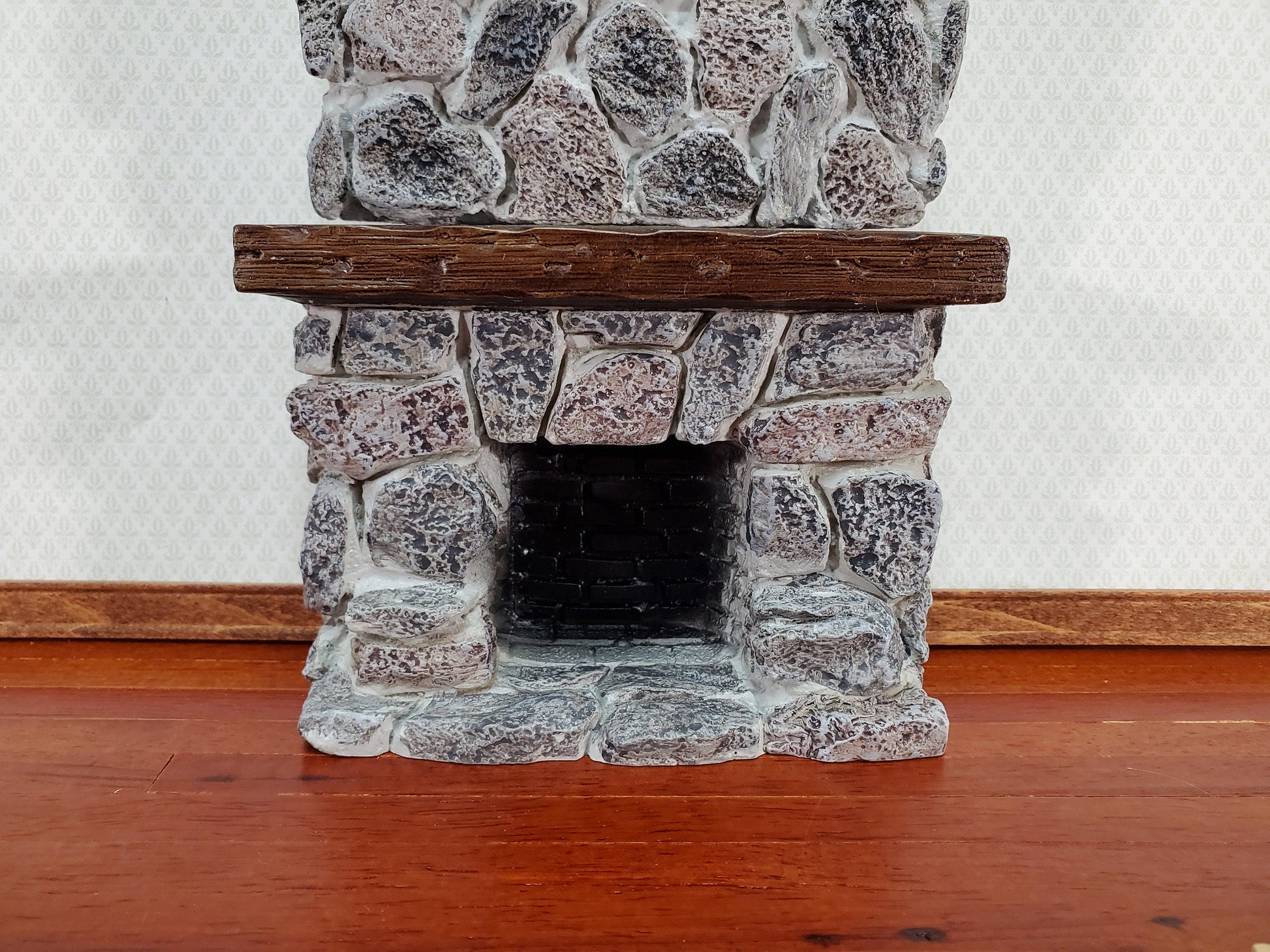Dollhouse Tall Stone Fireplace Gray Fieldstone Ceiling Height 1:12 Scale Miniature