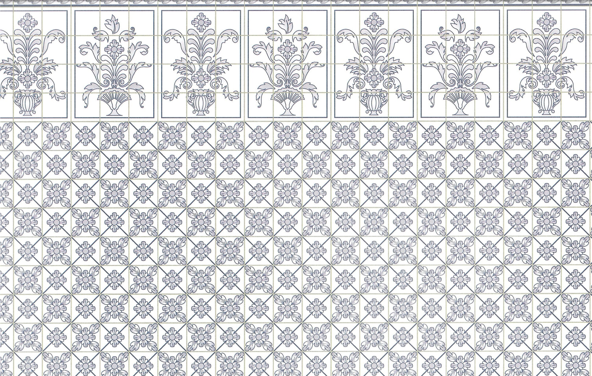Dollhouse Kitchen Wallpaper by Brodnax "Leslie Blue" Delft Style 1:12 Scale