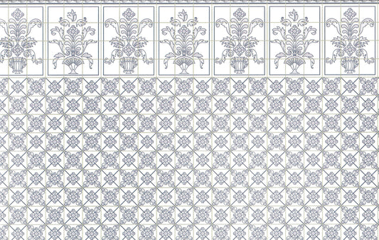 Dollhouse Kitchen Wallpaper by Brodnax "Leslie Blue" Delft Style 1:12 Scale