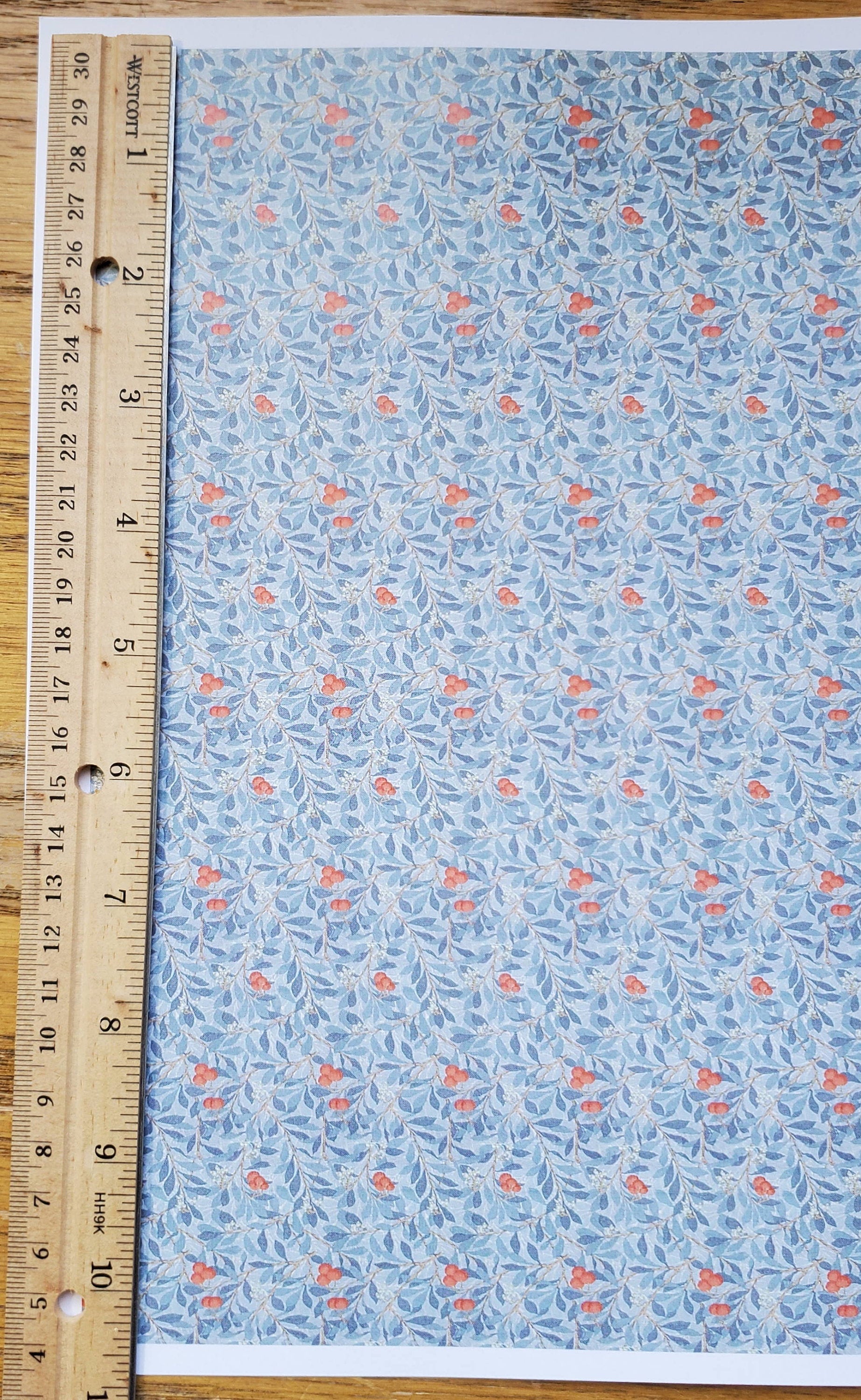 Dollhouse Wallpaper Leaves & Fruit Blue/Gray and Orange 1:12 Scale Itsy Bitsy