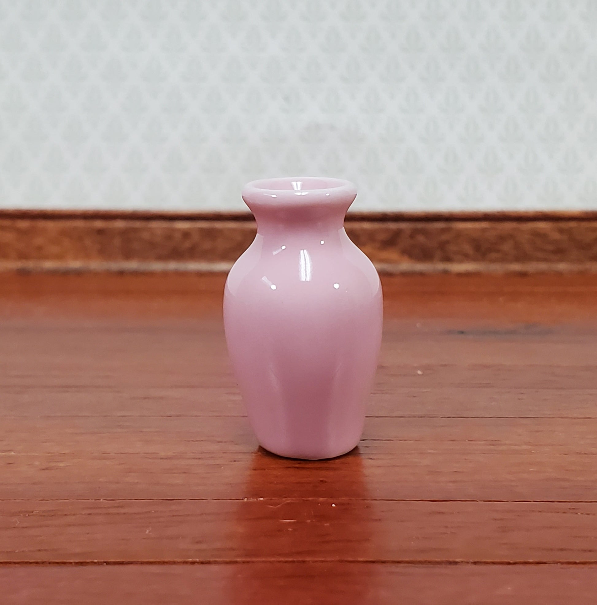 Dollhouse Pink Vase Tall Ceramic for Flowers or Decoration 1:12 Scale Miniature