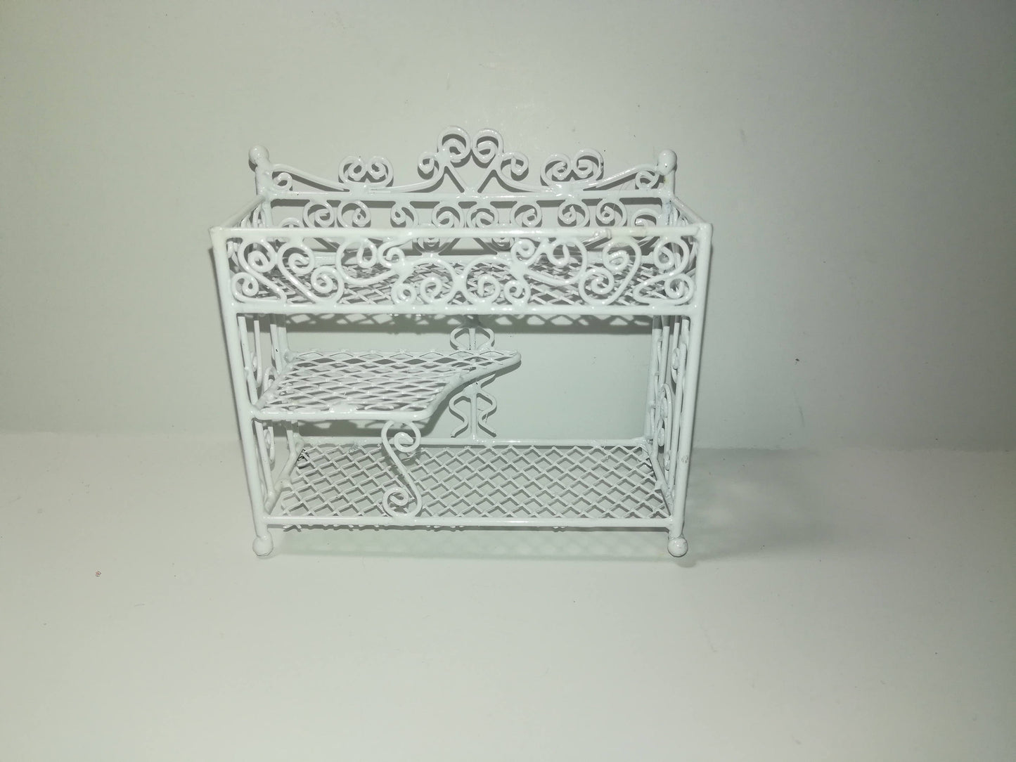 Dollhouse Miniature Wire Plant Stand 3 Shelf White 1:12 Scale or Fairy Garden