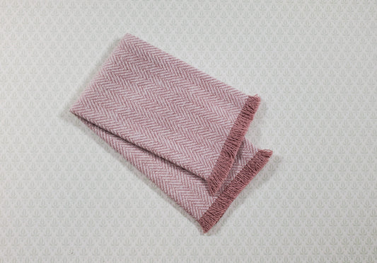 Dollhouse Fringed Blanket Throw Pink Blush & White Herringbone Fabric