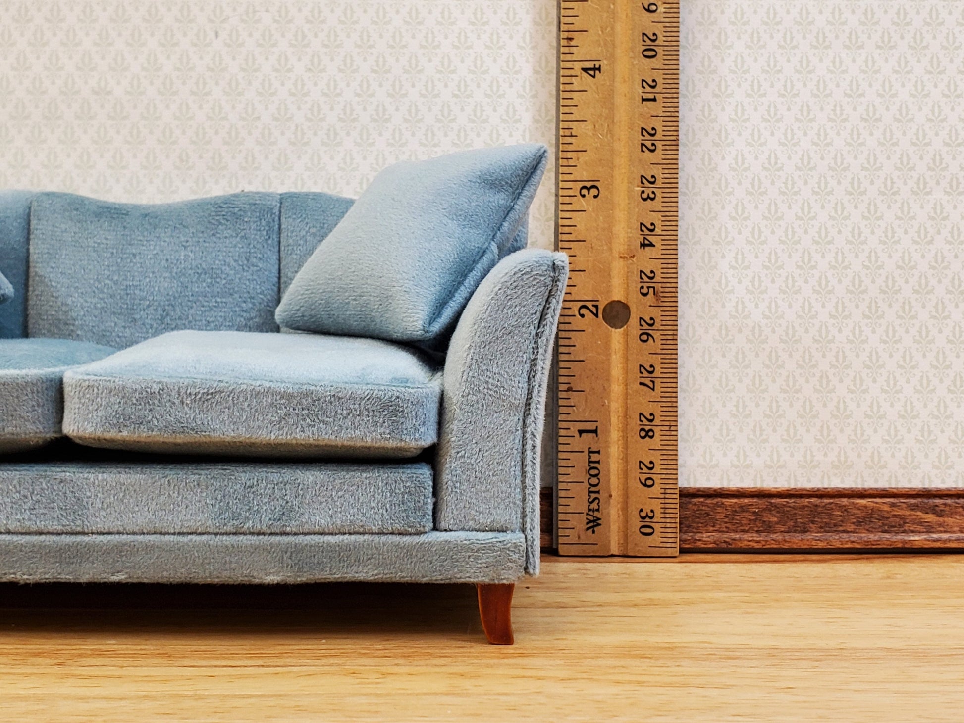 Dollhouse Sofa Couch Gray/Blue Modern Style 1:12 Scale Miniature Furniture