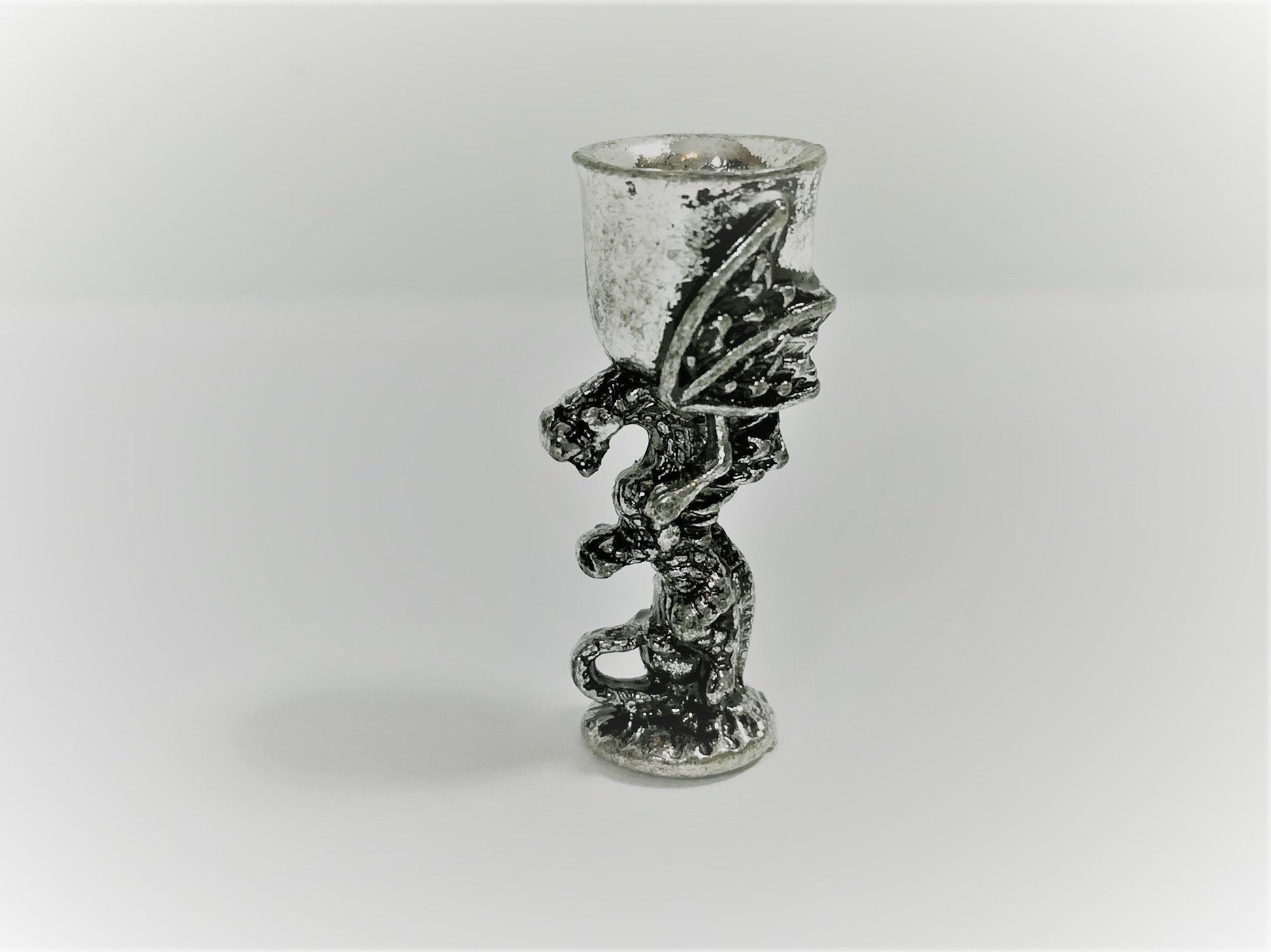 Dollhouse Miniature Dragon Goblet Chalice Metal Silver Tone 1:12 Scale Decoration
