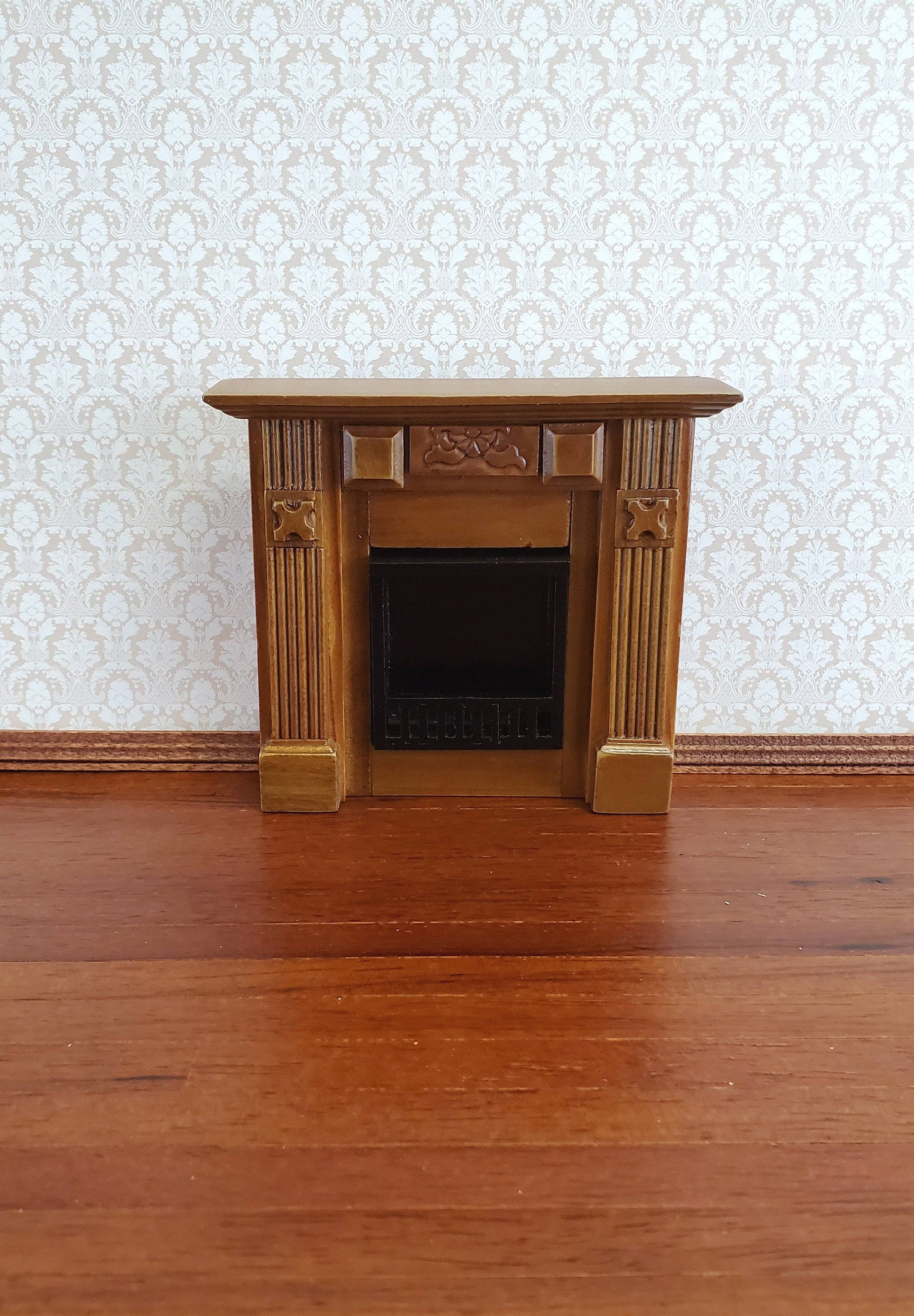 Dollhouse Miniature Fireplace Wood Walnut Finish Small 1:12 Scale Furniture