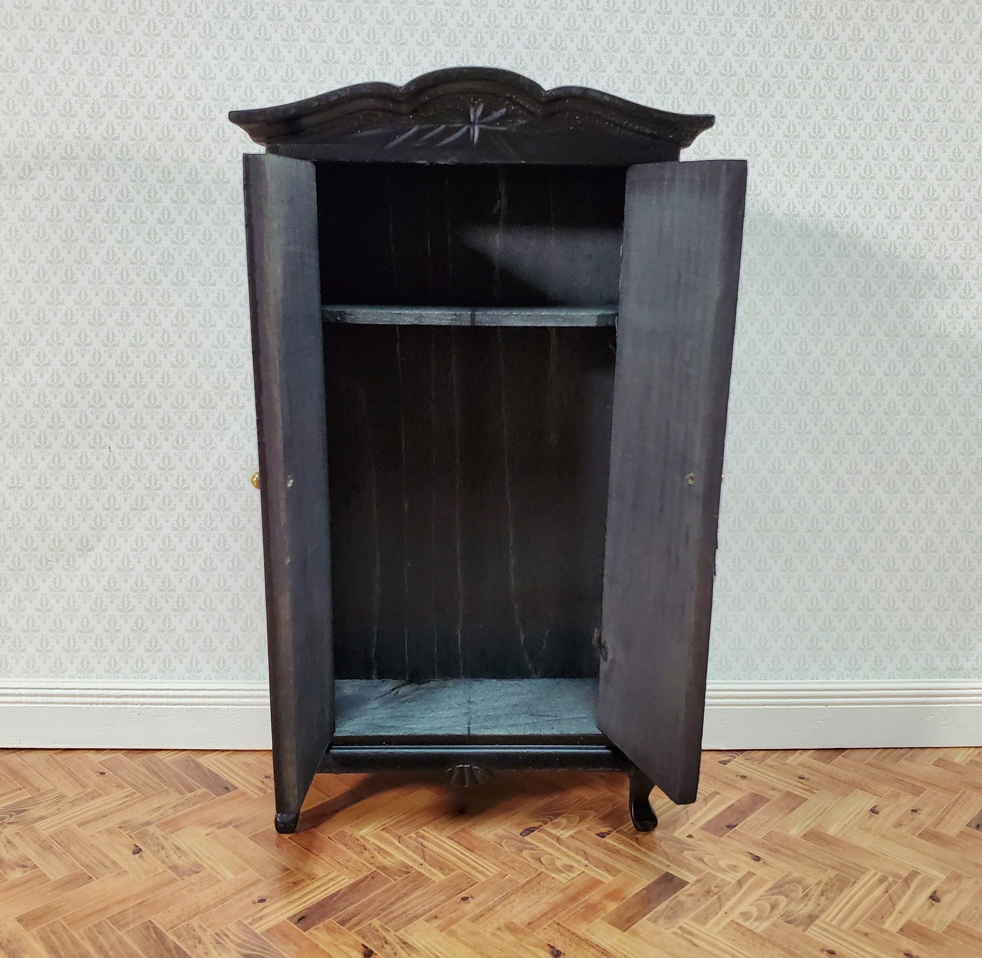 Dollhouse Wardrobe Armoire Black Finish Closet for Bedroom 1:12 Miniature Furniture