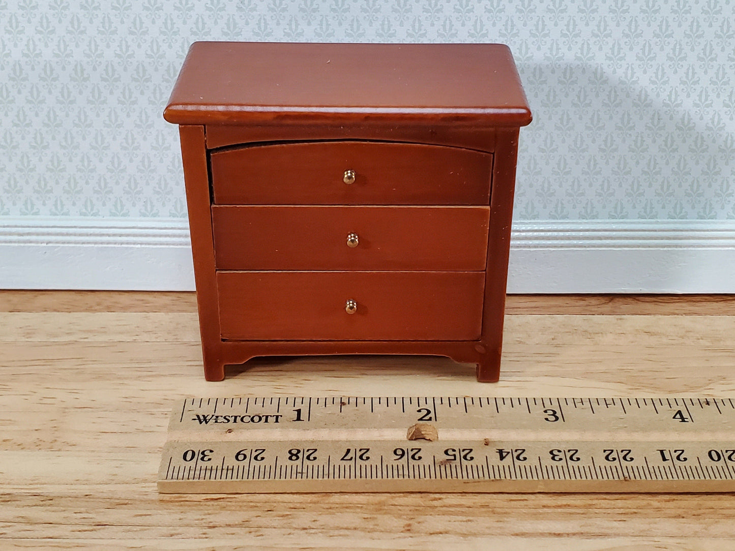 Dollhouse Modern Night Stand Dresser 3 Drawer Walnut Finish 1:12 Scale Miniature Furniture