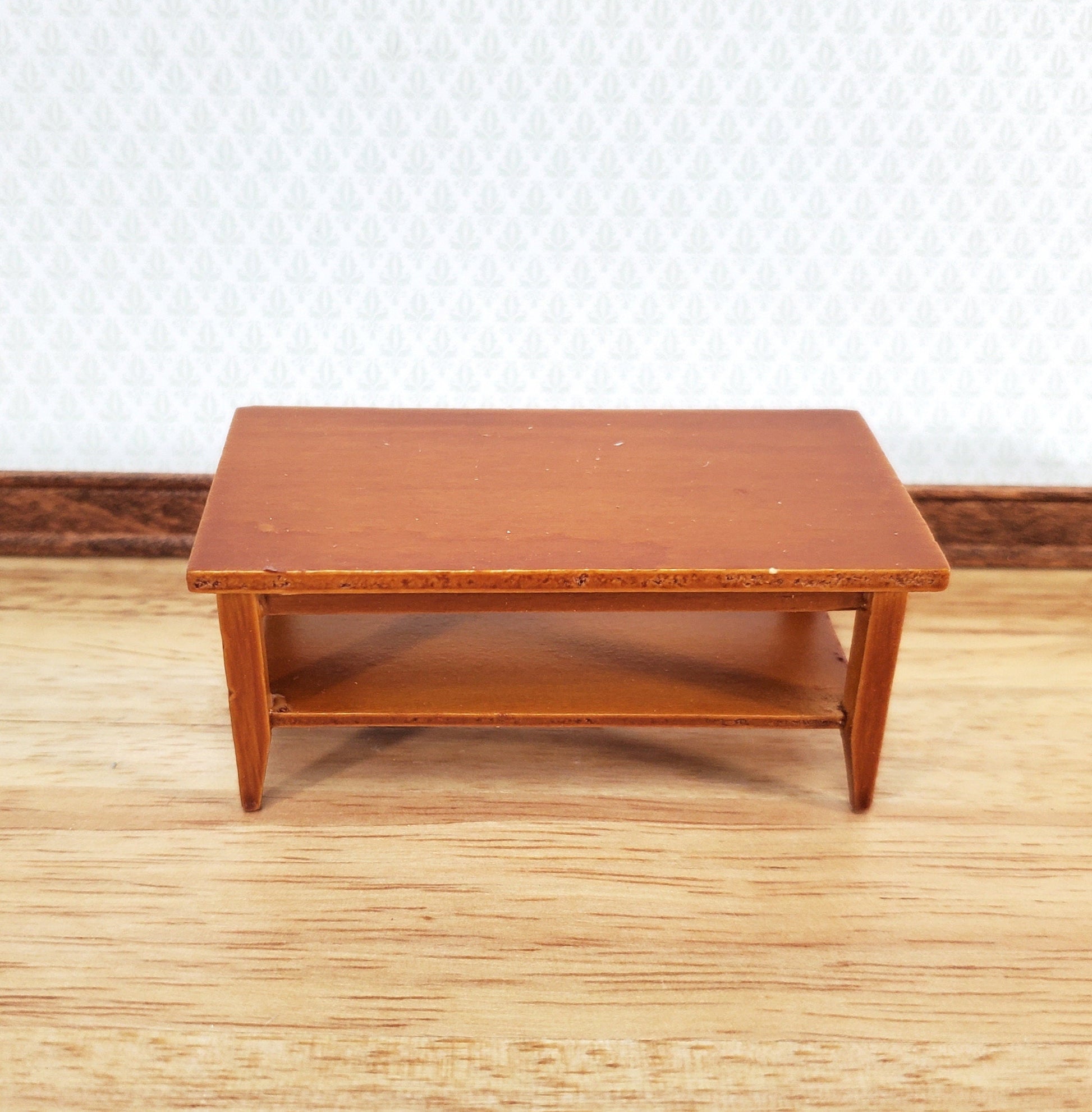 Dollhouse Miniature Coffee Table with Shelf Walnut Finish 1:12 Scale Furniture