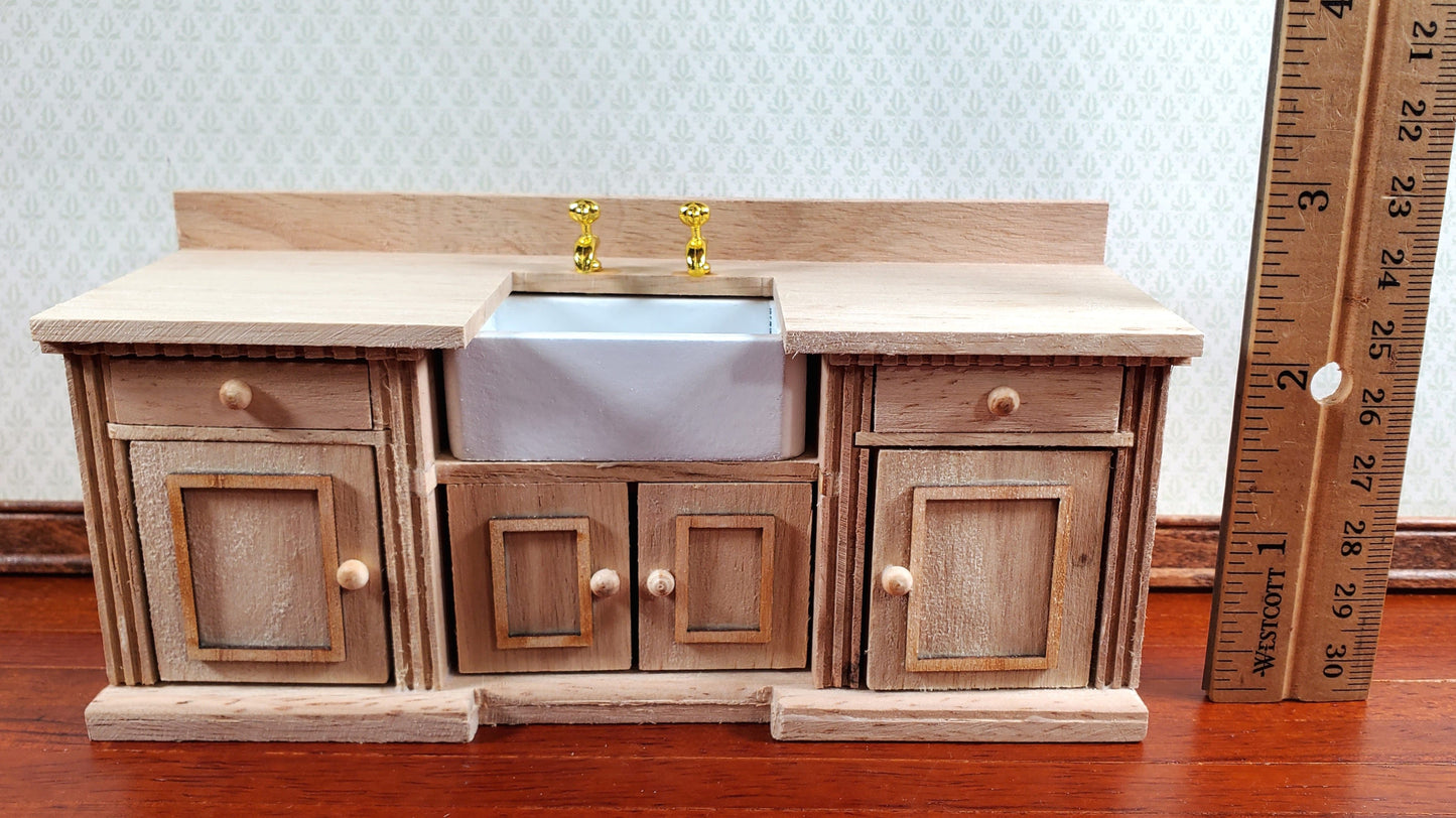 Dollhouse Kitchen Sink with Counter Cabinet 1:12 Scale Miniature Unpainted Wood