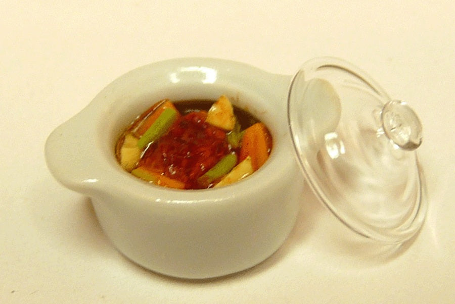 Dollhouse Beef Stew in a Pot with Lid 1:12 Scale Miniature Food