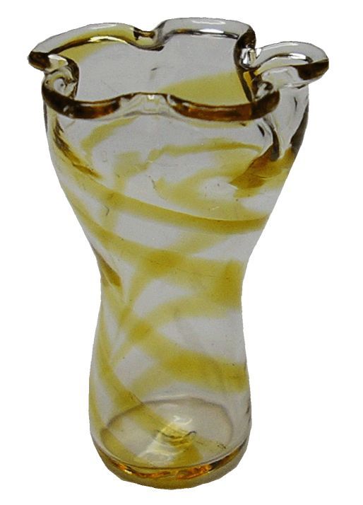Dollhouse Amber Swirled Ruffled Vase 1:12 Scale Miniature Decoration Glass