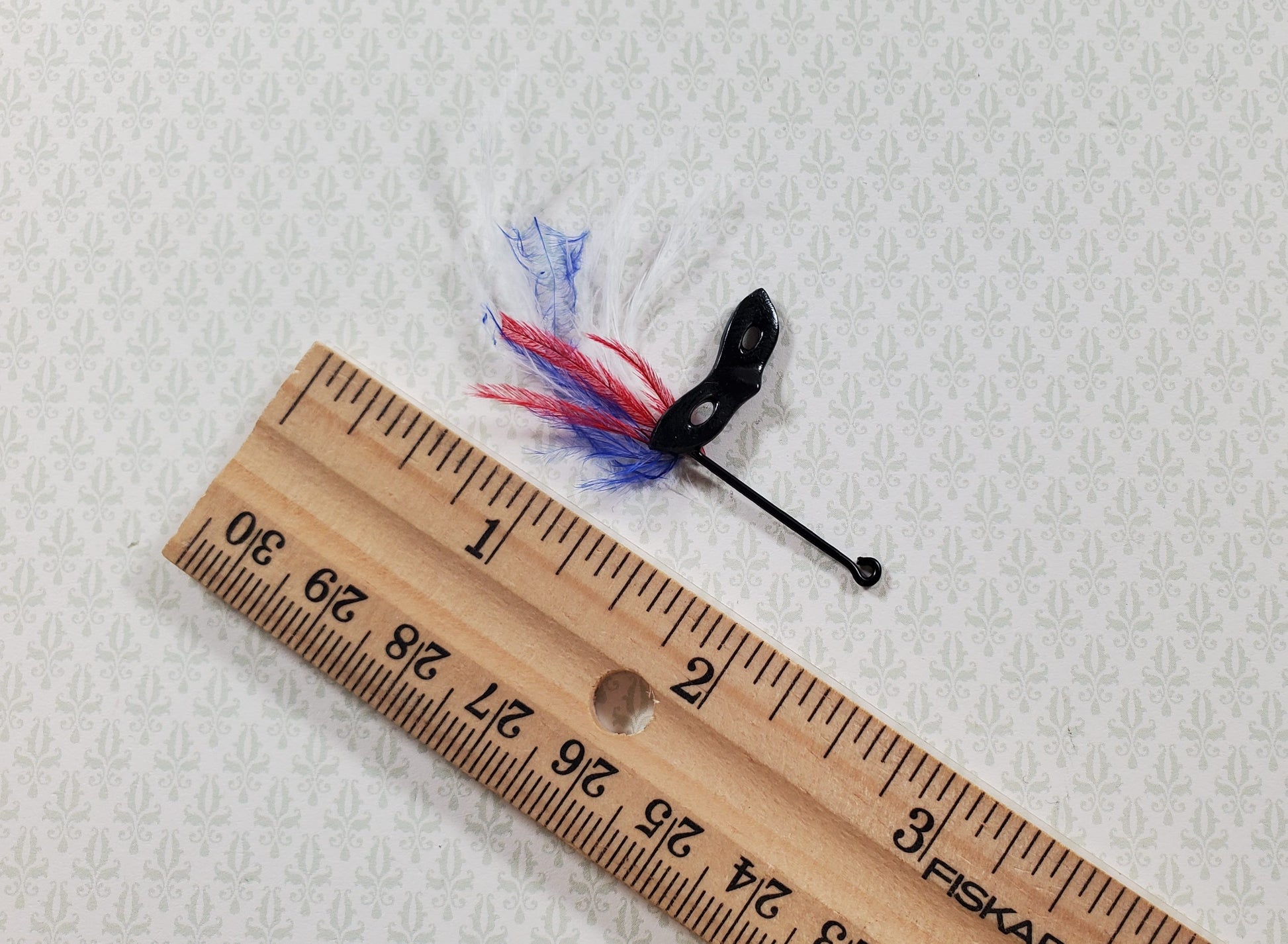 Dollhouse Mardi Gras Mask on Stick with Feathers 1:12 Scale Miniature
