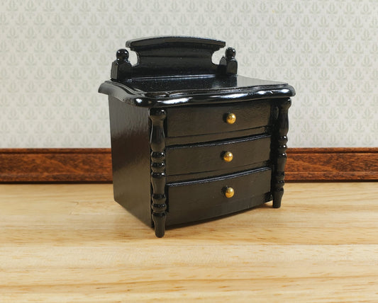 Dollhouse Night Stand Side Table Black 3 Drawers 1:12 Scale Wood Miniature