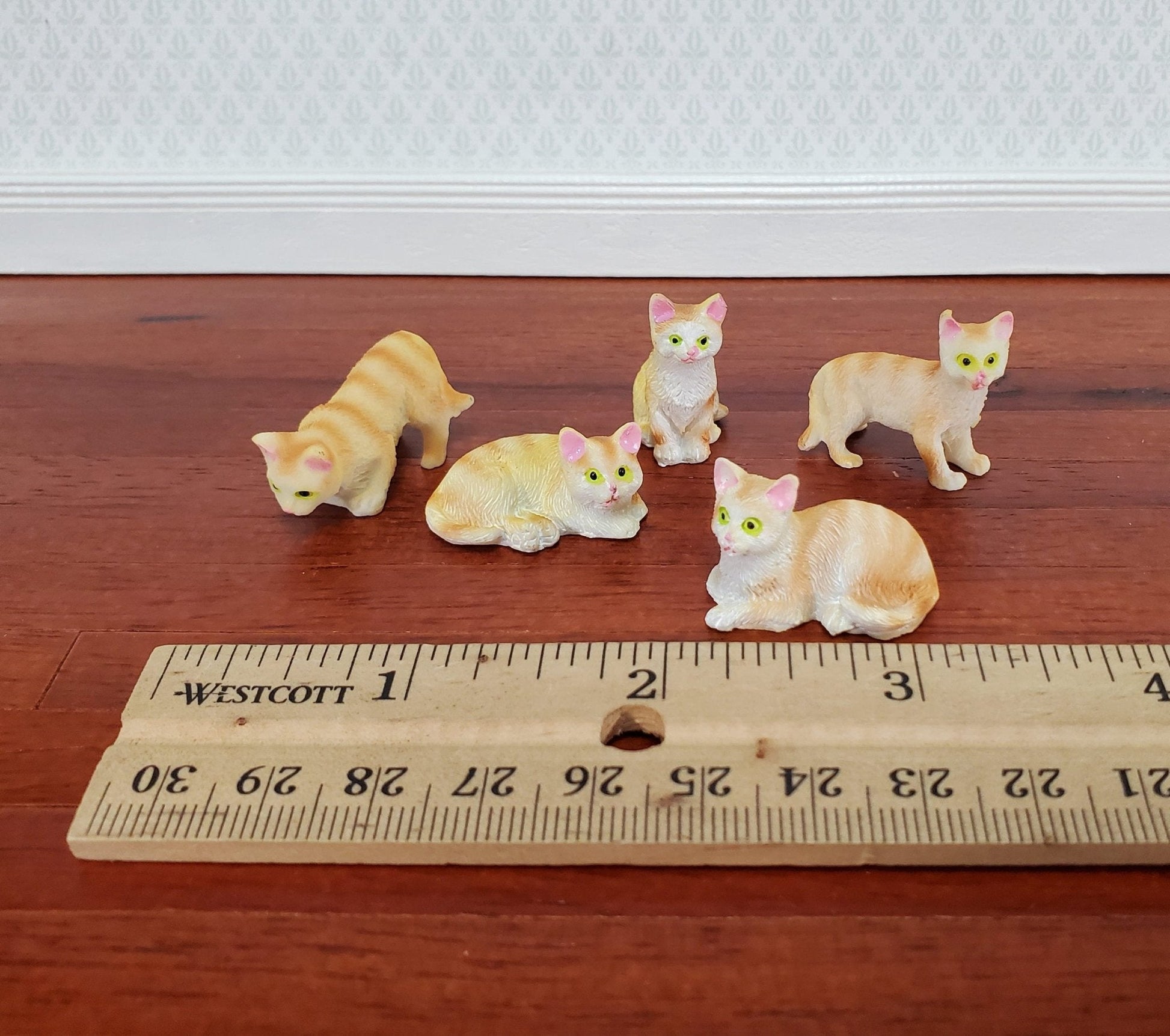 5 Dollhouse Cats Ginger Orange Tabby Tabbies Kittens 1:12 Scale Animals Cats - Miniature Crush