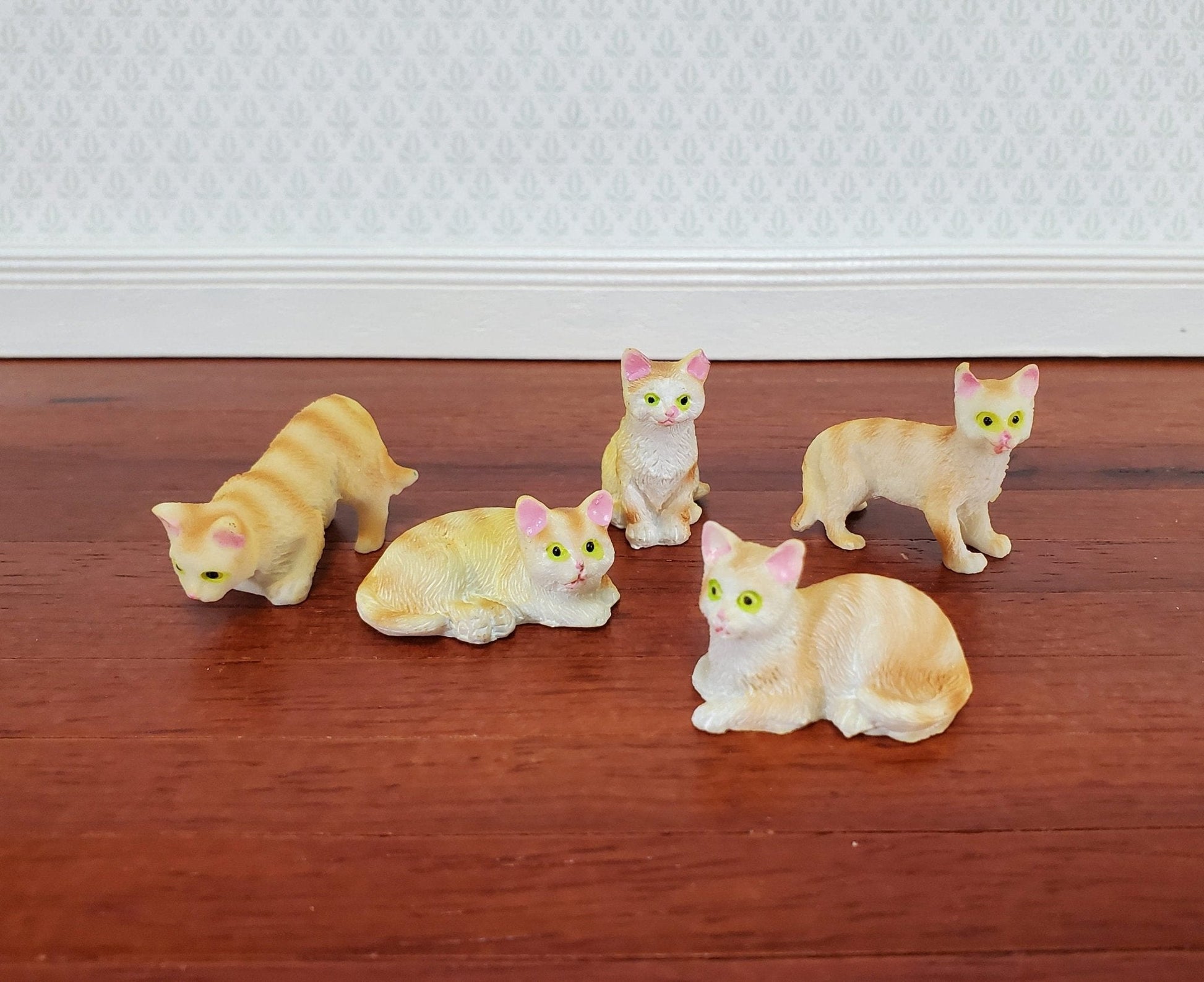 5 Dollhouse Cats Ginger Orange Tabby Tabbies Kittens 1:12 Scale Animals Cats - Miniature Crush