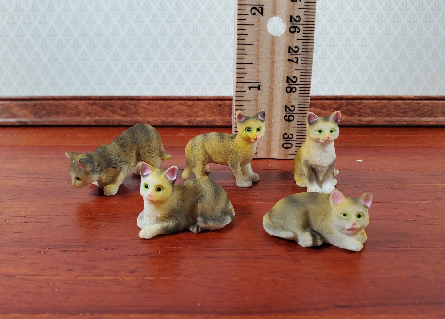 5 Dollhouse Cats Tabby Tabbies Striped Kittens 1:12 Scale Animals Cats - Miniature Crush