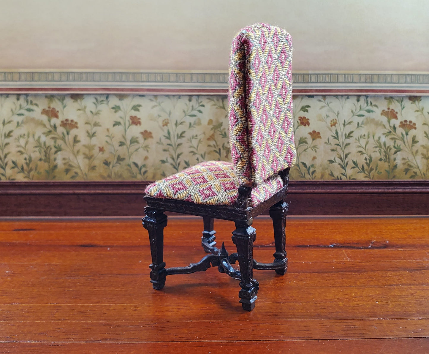 Bespaq Tudor Gothic Upholstered Chair 1:12 Scale Miniature Furniture