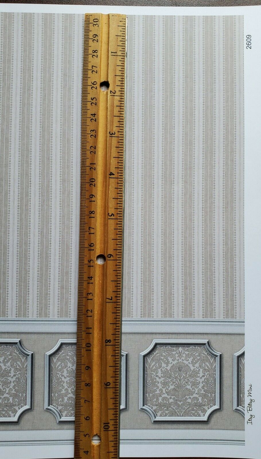 Dollhouse Wallpaper Gray Silver Striped Annabelle Wainscot 1:12 Scale Itsy Bitsy