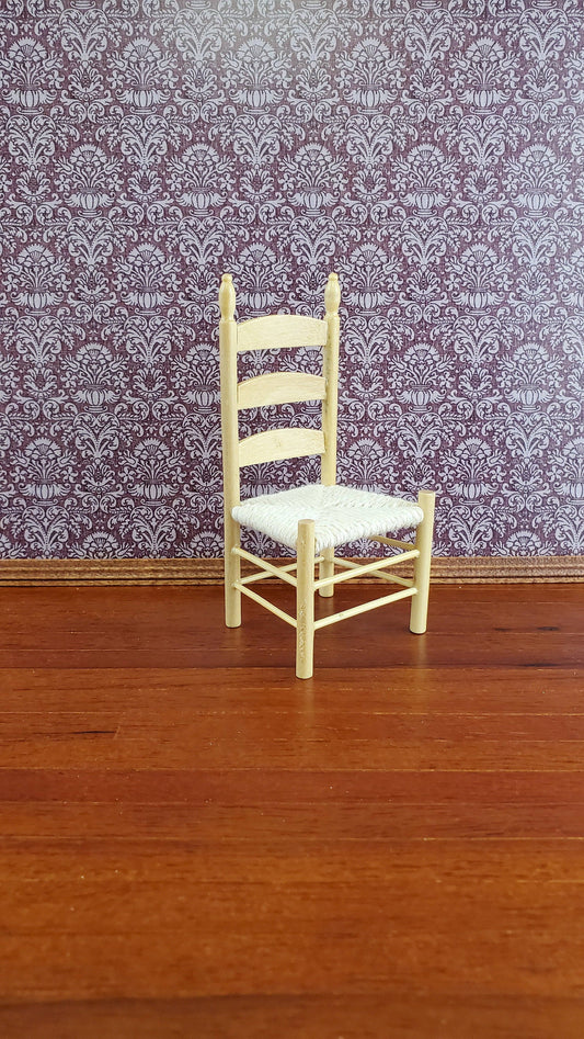 Dollhouse Miniature Ladderback Chair Rush Seat 1:12 Scale Light Oak Finish