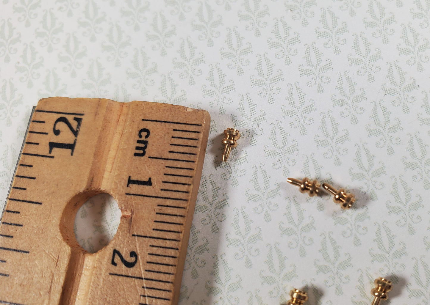 Dollhouse HALF SCALE Gold Brass Knobs Drawer Pulls Set of 12 Houseworks H1116