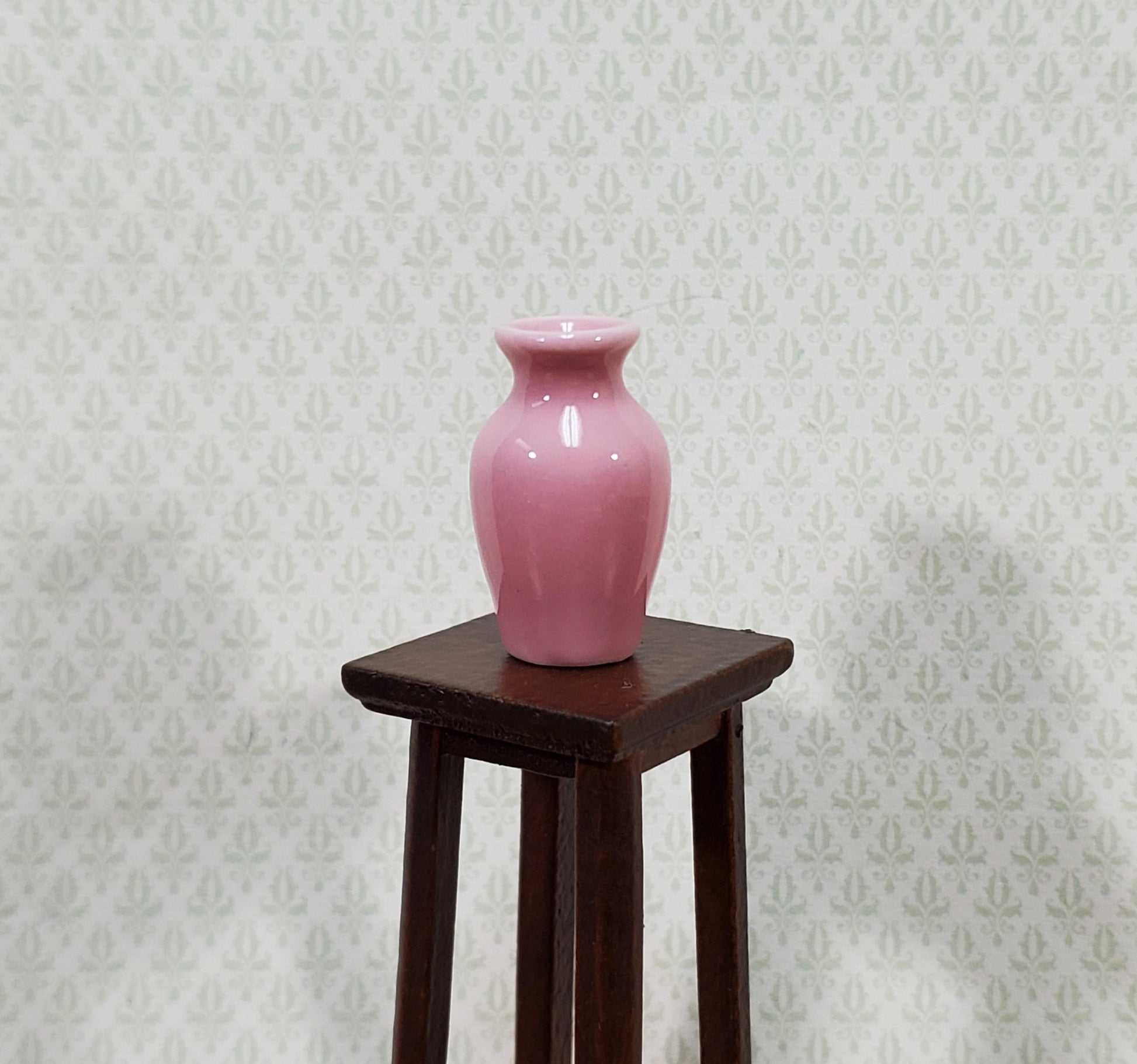 Dollhouse Pink Vase Tall Ceramic for Flowers or Decoration 1:12 Scale Miniature