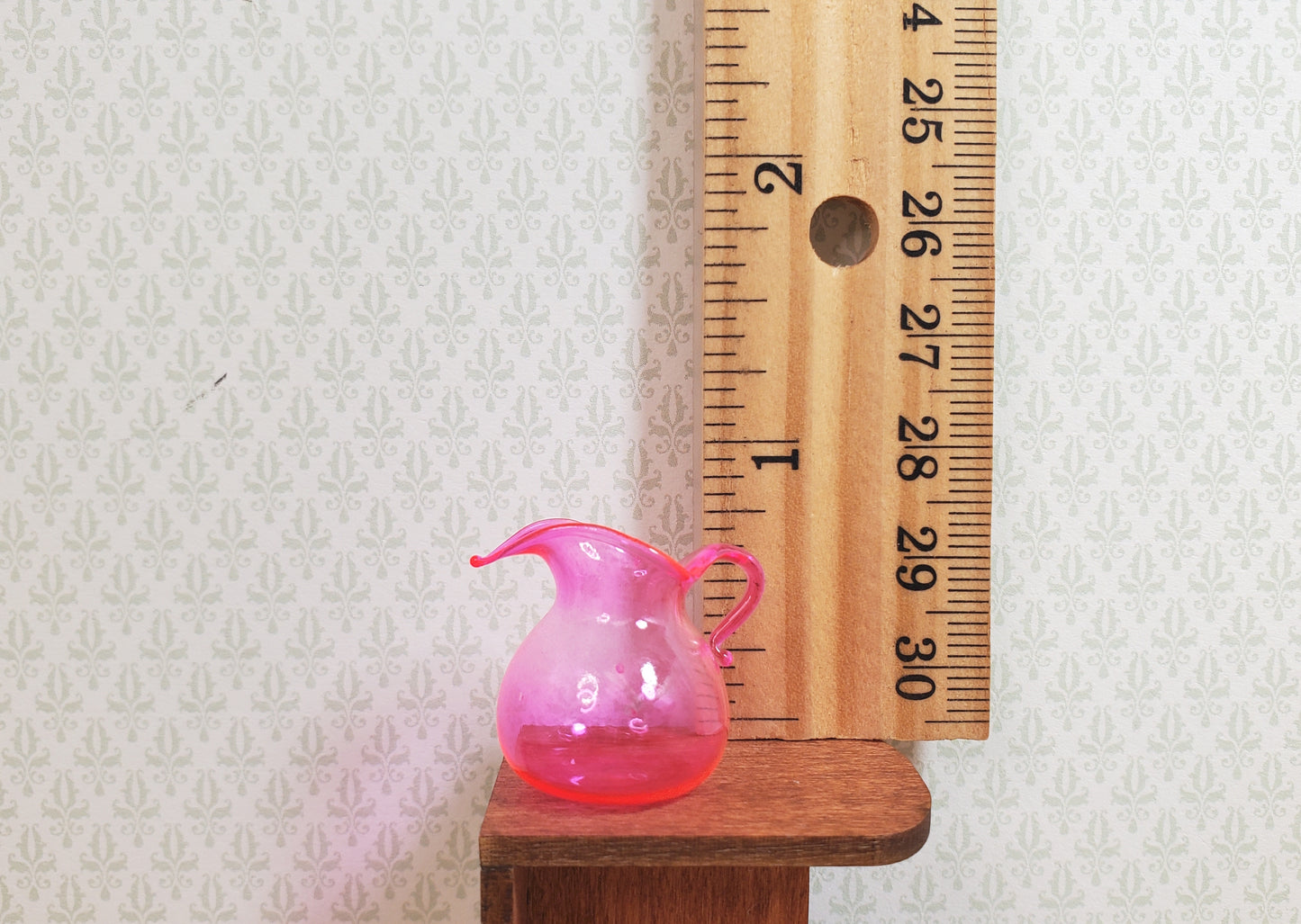 Dollhouse Bright Pink Glass Flared Pitcher 1:12 Scale Miniature Kitchen