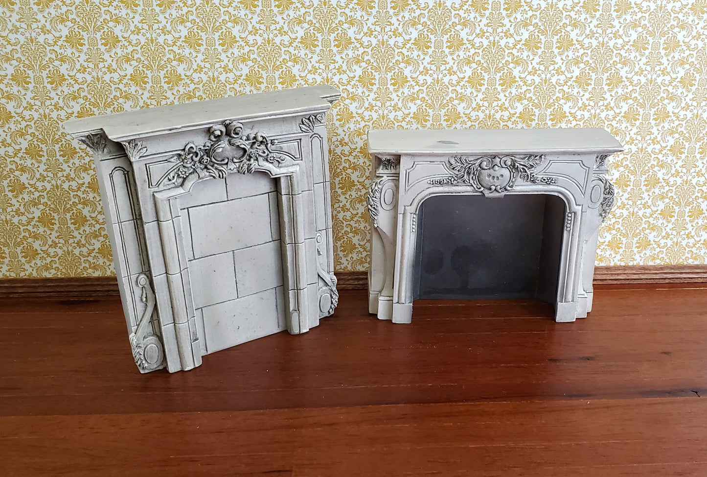 Dollhouse Miniature Large Victorian Style Fireplace Aged Gray 1:12 Scale Resin