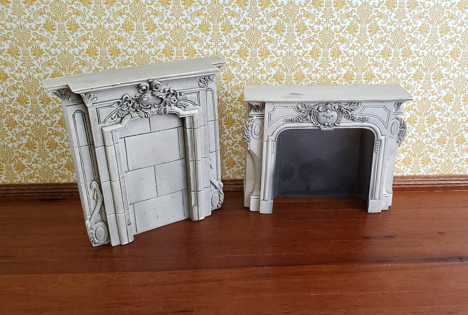 Dollhouse Miniature Large Victorian Style Fireplace Aged Gray 1:12 Scale Resin