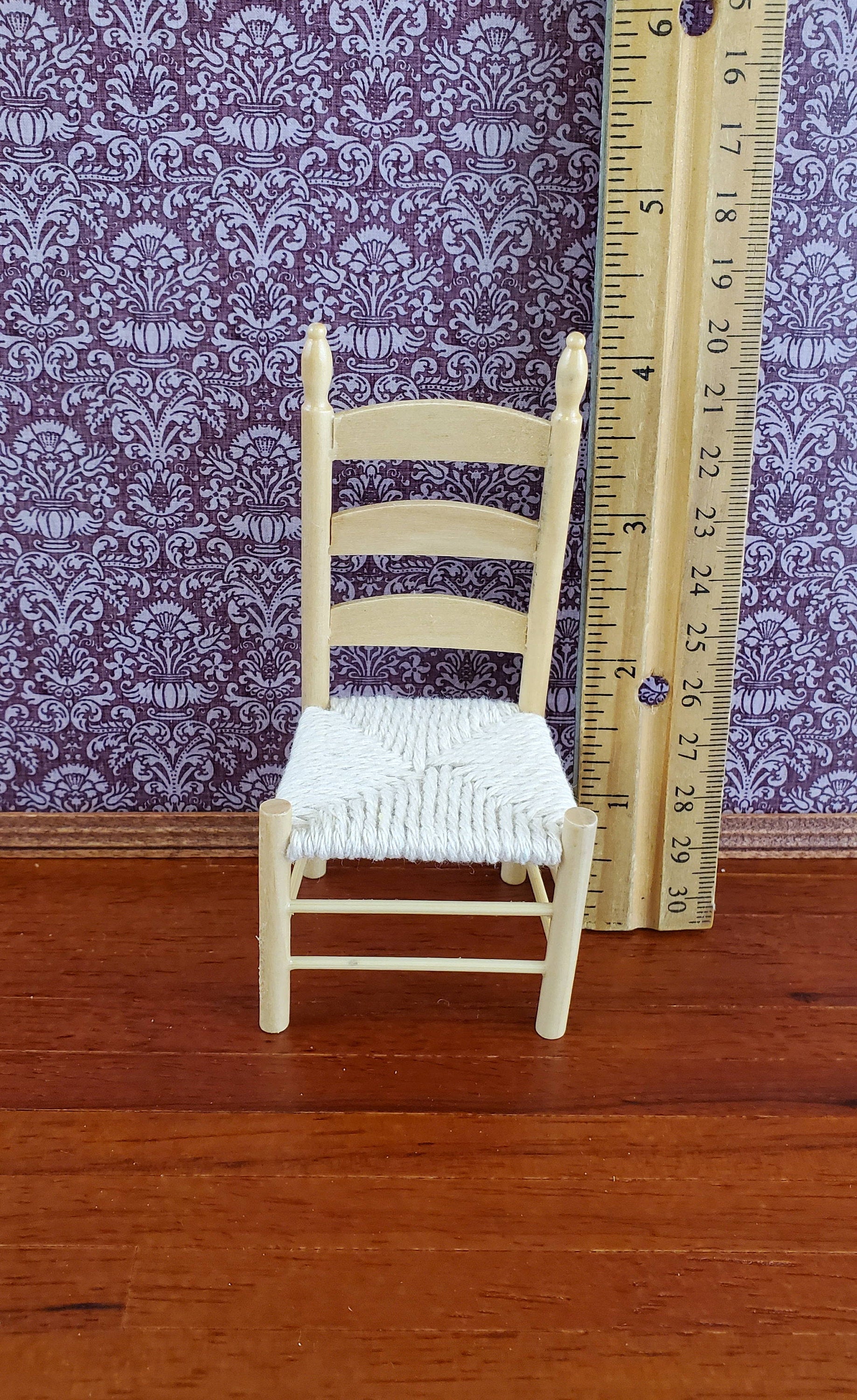 Dollhouse Miniature Ladderback Chair Rush Seat 1:12 Scale Light Oak Finish