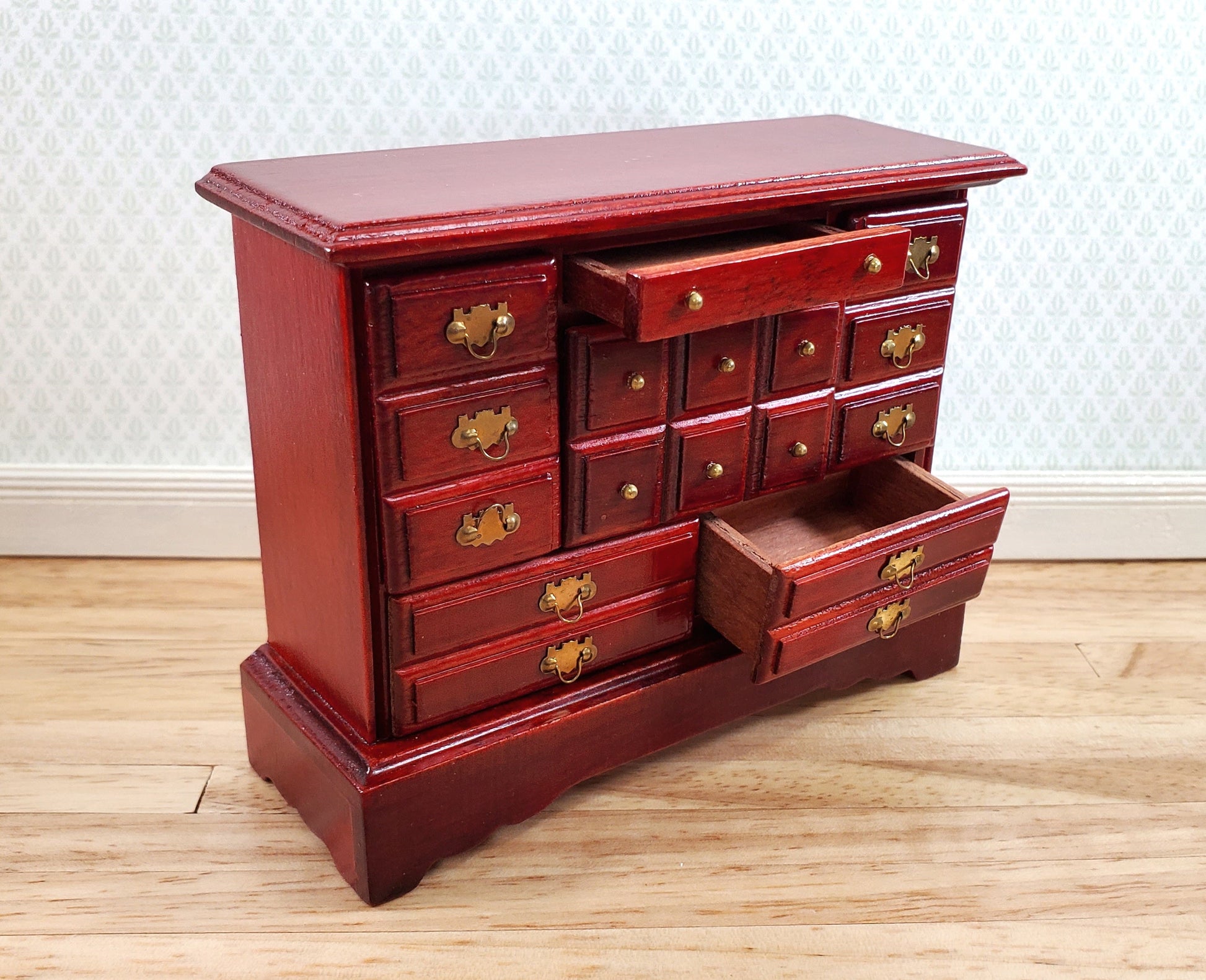 Dollhouse Dresser Chest 6 Opening Drawers 1:12 Scale Miniature Mahogany Finish