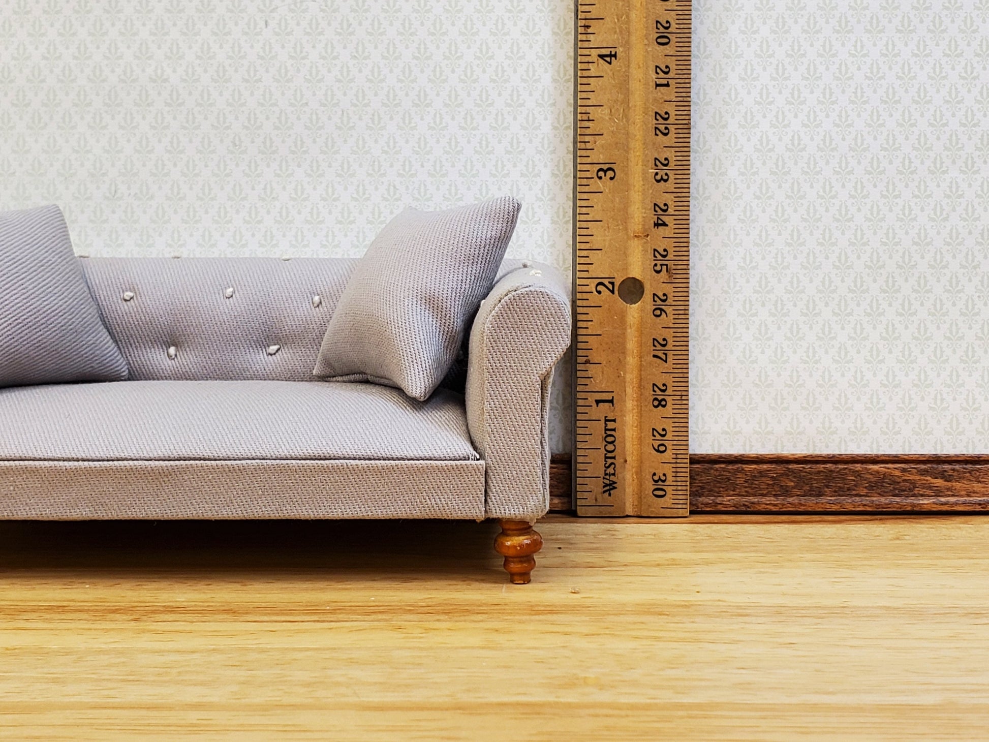 Dollhouse Sofa Couch Chesterfield Gray Tufted 1:12 Scale Miniature Furniture