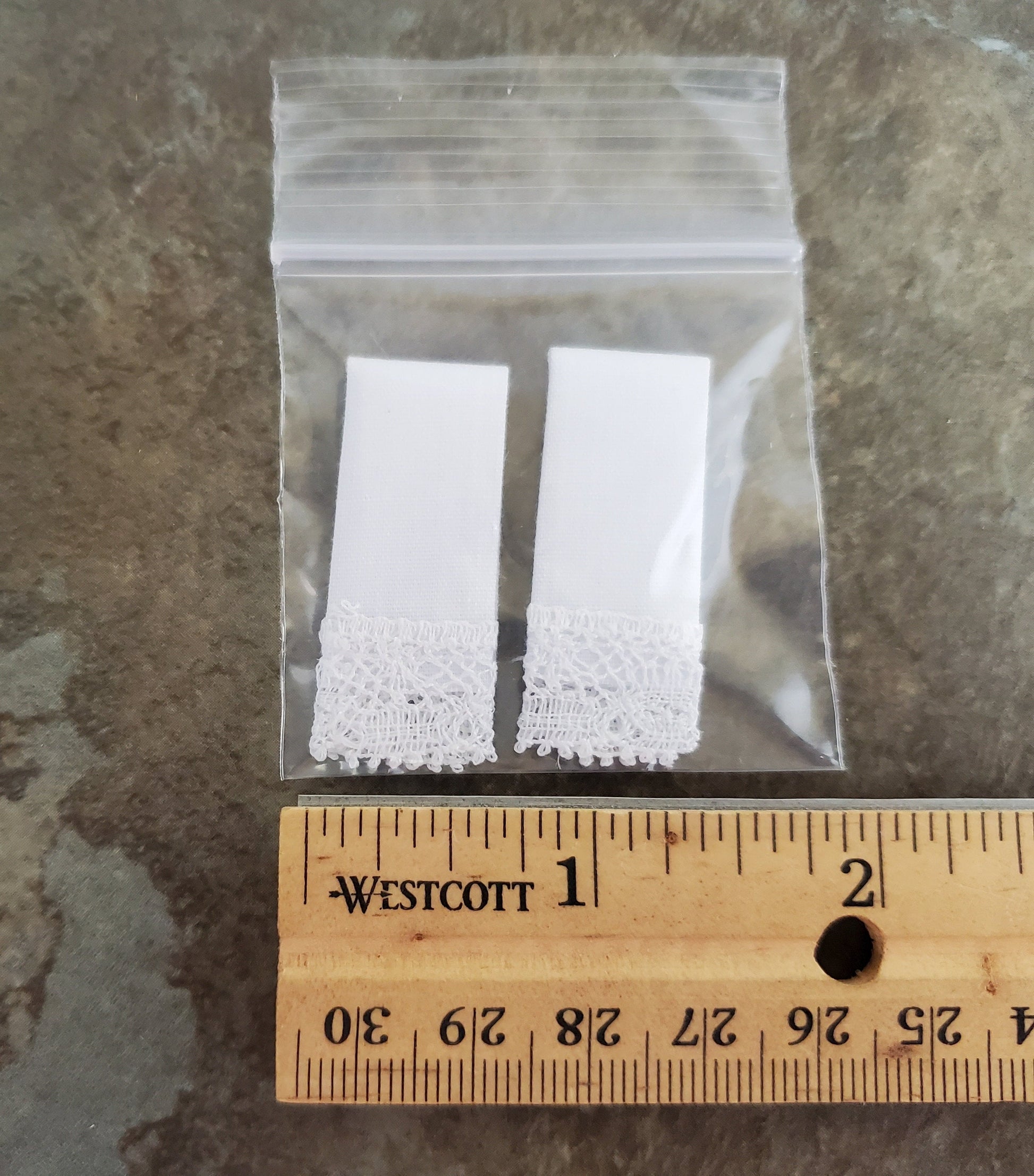 Dollhouse White Towel with Lace Handmade 1:12 Scale Miniature for Kitchen or Bathroom