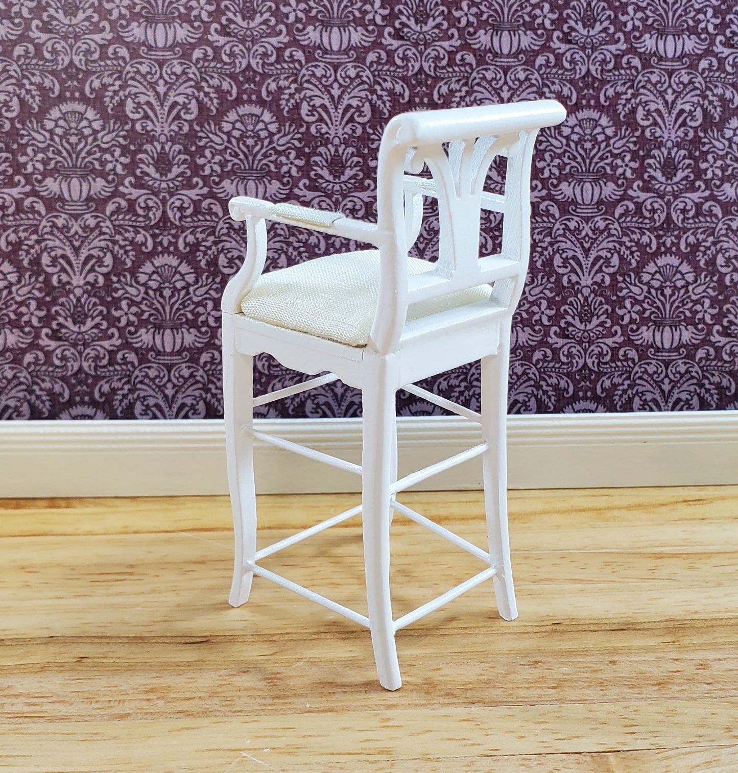 JBM Dollhouse Tall Bar Chair Stool with Padded Seat WHITE 1:12 Scale Furniture