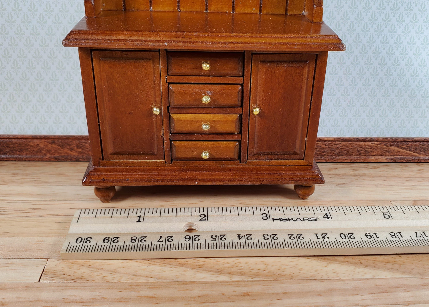 Dollhouse Welsh Kitchen Cabinet Cupboard Walnut Finish 1:12 Scale Miniature