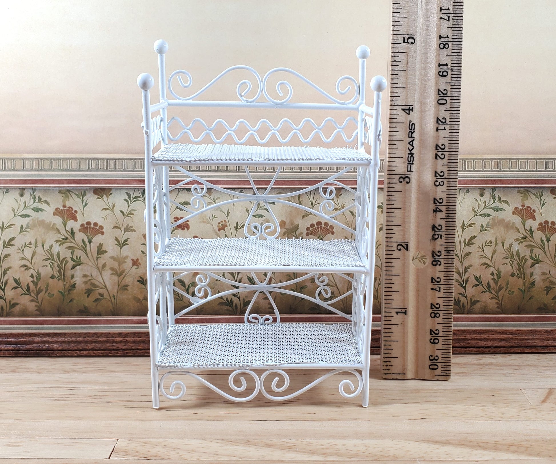 Dollhouse 3 Tier Plant Stand Shelf White Metal 1:12 Scale Miniature Fairy Garden